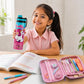June the Unicorn water bottle and hard shell pencil pouch combo for kids featuring a 900 ml stainless steel water bottle and durable school pencil case, ideal for school, travel, and everyday use.