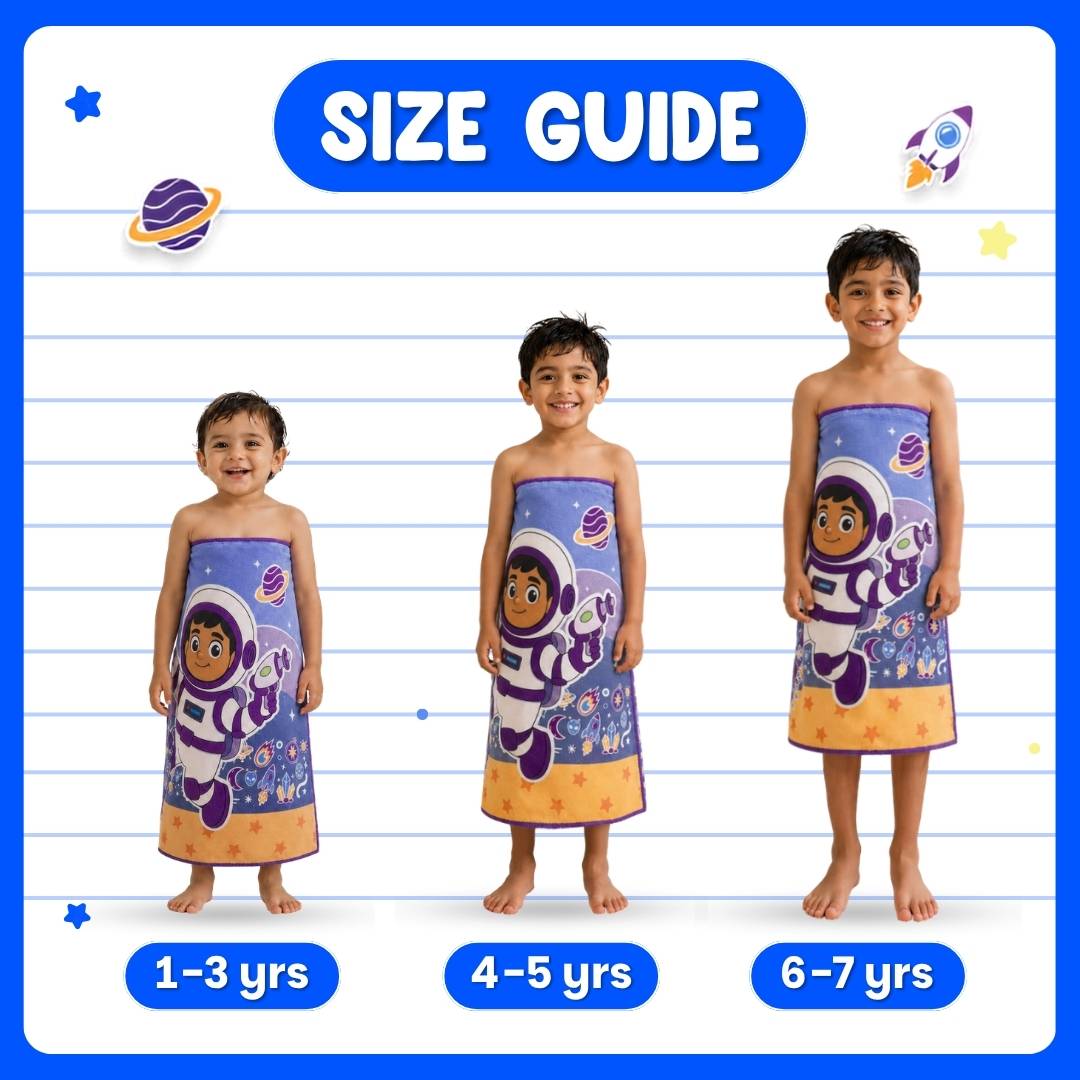 Famyo Leo the Astronaut Flat Towel for Kids made with premium microfiber fabric featuring quick dry technology, lightweight and travel friendly design, fade resistant print, soft and highly absorbent for bath, beach, swimming and everyday use.