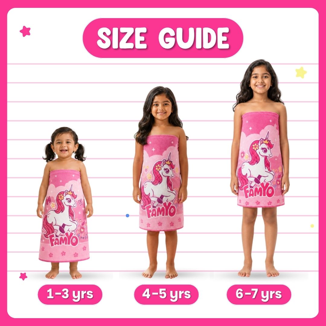 June the Unicorn kids towel featuring soft quick-dry terry fabric, lightweight absorbent design, 70 × 140 cm size, and ideal for bath, beach, pool, swimming, travel, and everyday use.