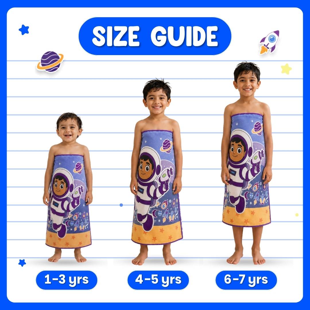 Famyo Leo the Astronaut Flat Towel for Kids made with premium microfiber fabric featuring quick dry technology, lightweight and travel friendly design, fade resistant print, soft and highly absorbent for bath, beach, swimming and everyday use.