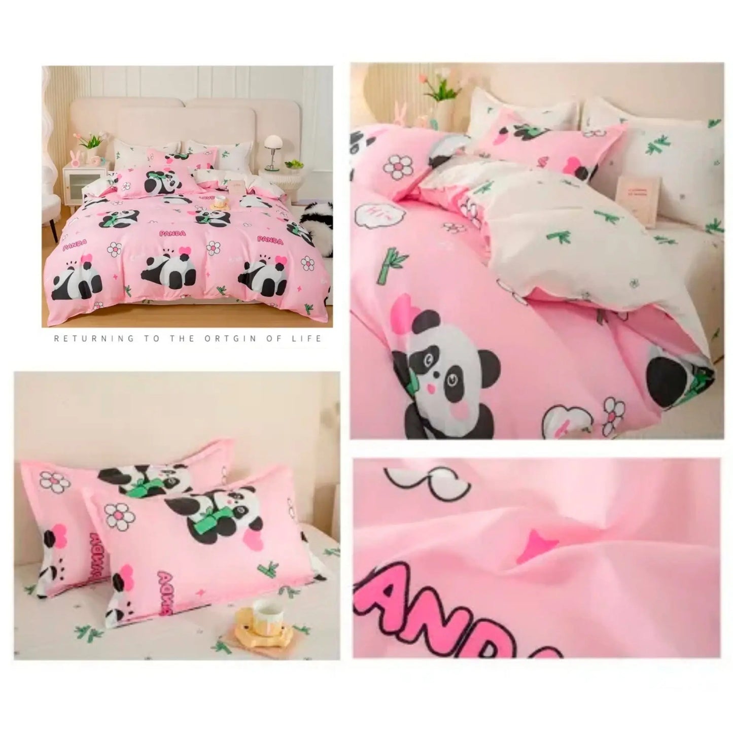 Famyo's Sleepy Pink Panda Comforter with 2X Matching Pillow Covers for kids Room