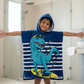 Cool Blue Dino Poncho Bath Towel for Kids, 1-7 years, 60 x 60cm | 100% Cotton, Skin-Friendly Microfiber Hooded Toddler Pool Towel | Quick-Drying, Water Absorbing, Full-Size Bathrobe
