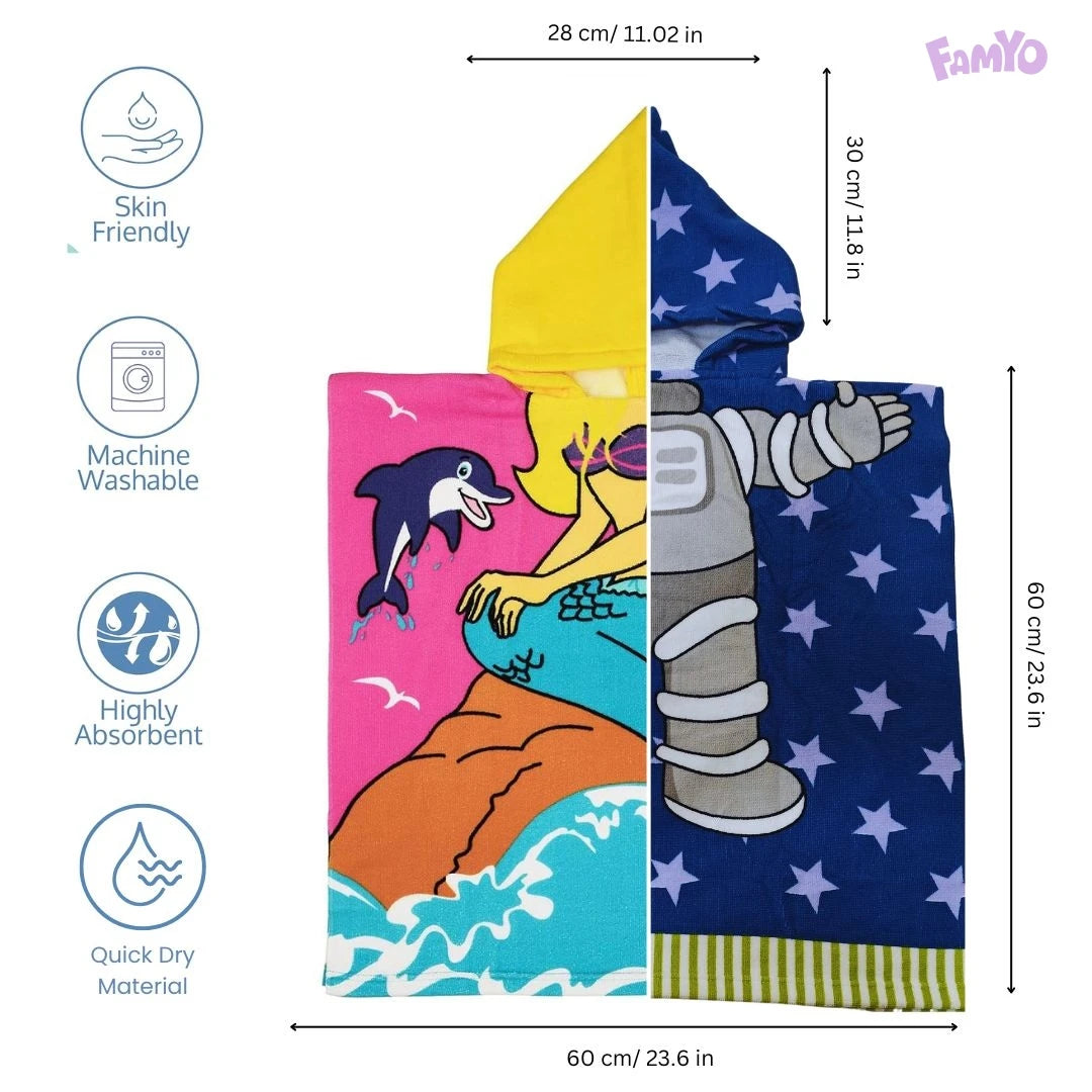 Famyo Poncho Towel Set of 2, Bundle Offer - Astro & Pink Mermaid