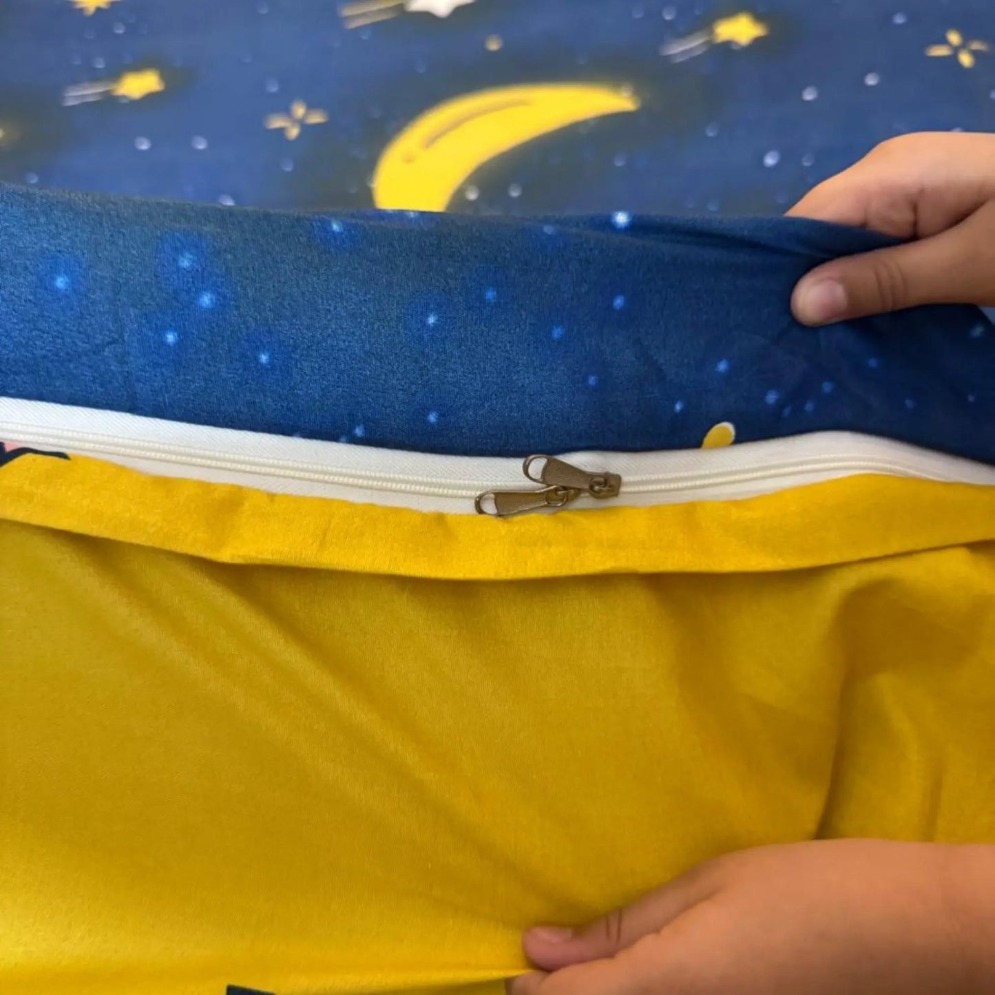 Famyo's Reversible comforter Cover in blue and yellow with Moon and Stars Themed for all season