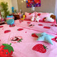 4pc Kids Bed Set – King Size Fitted Bedsheet , Comforter Cover & 2 Pillow Covers | Strawberry Pink Theme Famyo Shop WH