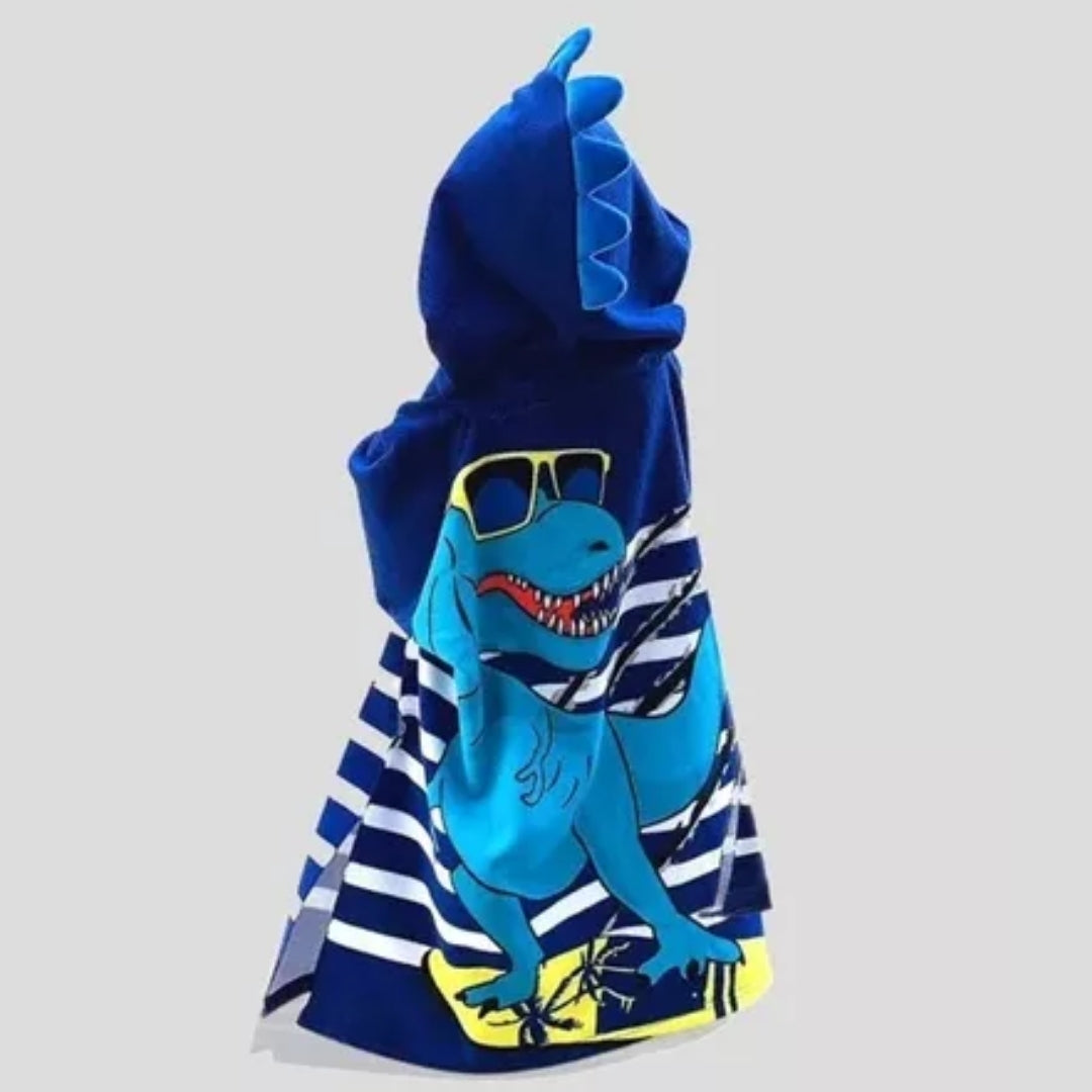 Cool Blue Dino Poncho Towel for Kids | Hooded Bath Towels for Boys & Girls | 60 x 60cm Toddler Pool Towel with Hood, 1-7 years