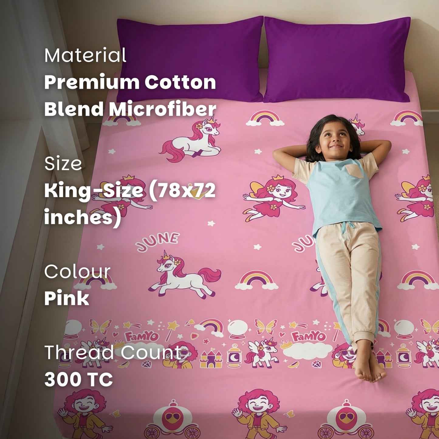 Famyo glow bedsheet - premium cotton blend microfibe, 300 TC