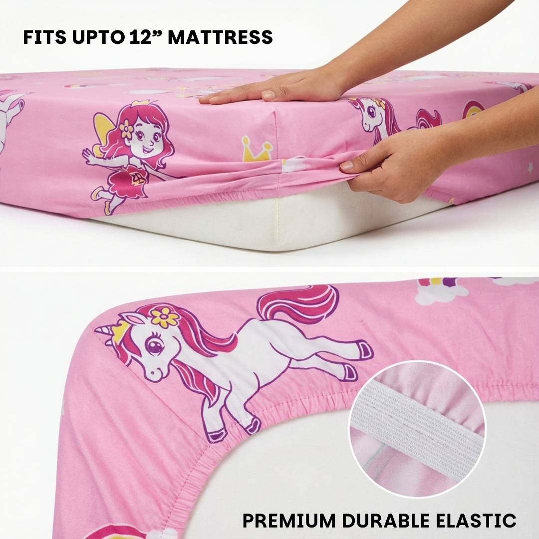Famyo Glow Bedsheet - june the unicorn design for kids  - fitted design 