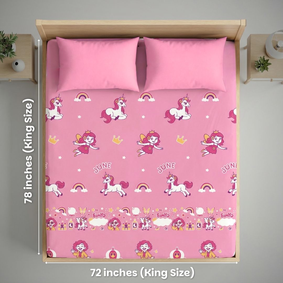 June & Fairy Unicorn Glow in the Dark Quilt/Blanket/AC Comforter, June Unicorn Glow Bedsheet & Hooded Poncho Towel Set for Kids