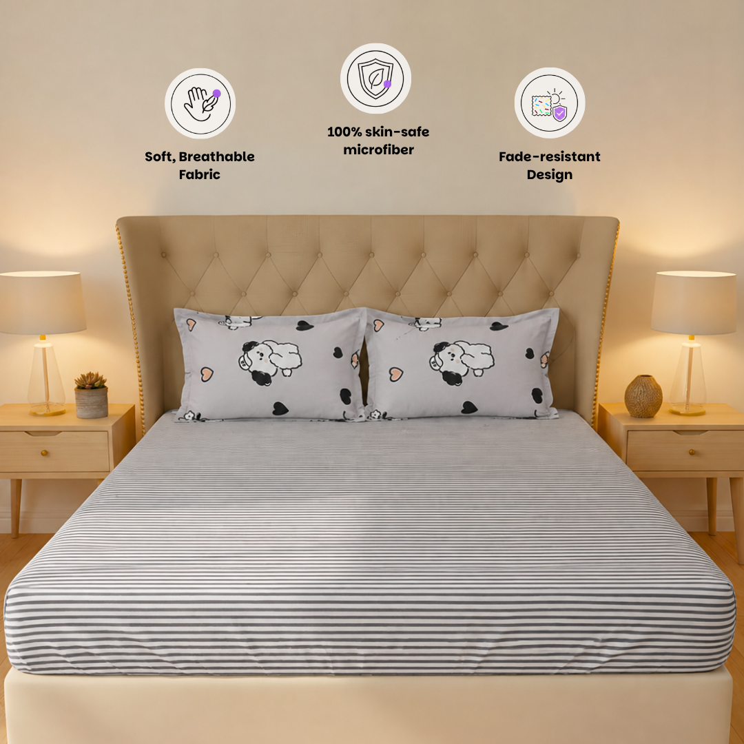 Cute Puppy 250TC King Bed Sheet Set (Set of 4 or Set of 5)