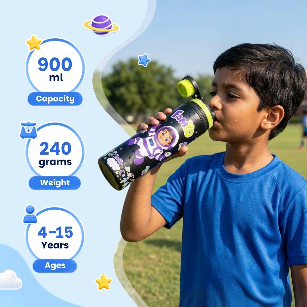 Famyo Leo the Astro Kids Water Bottle 900 ML | School Water Bottle for Kids | Leak-Resistant Bottle