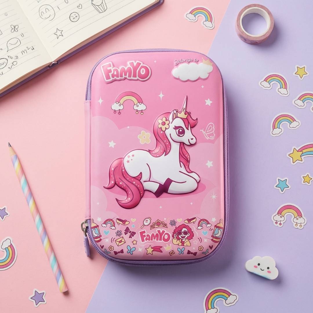 Famyo june the unicorn hard shell pencil pouch for kids
