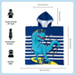Cool Blue Dino Poncho Bath Towel for Kids, 1-7 years, 60 x 60cm | 100% Cotton, Skin-Friendly Microfiber Hooded Toddler Pool Towel | Quick-Drying, Water Absorbing, Full-Size Bathrobe