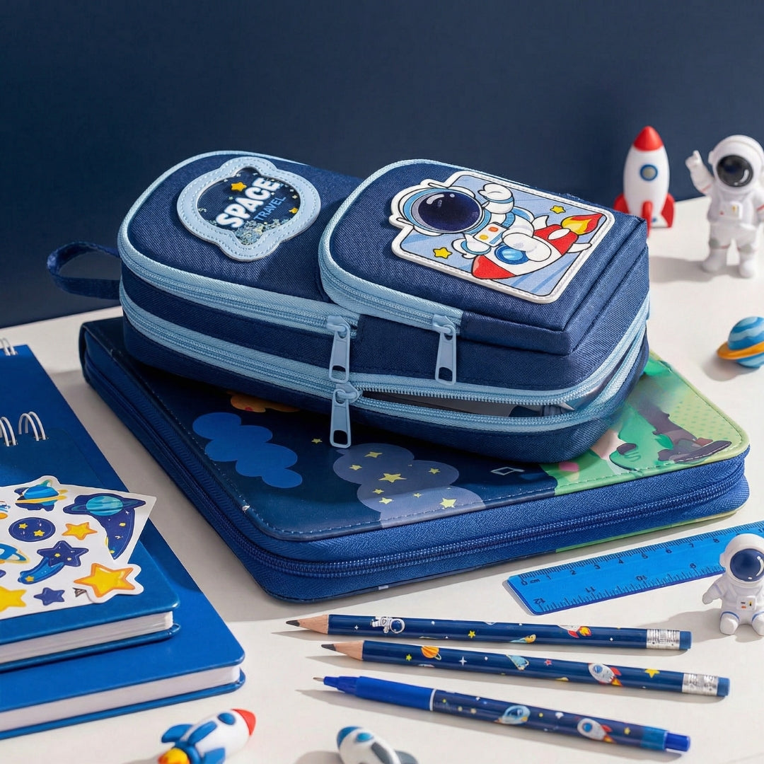 Leo the Astro Glow Maxx Blanket & Blue Space Pencil Pouch Combo | Soft Flannel Queen Size AC Blanket + Soft Shell Pencil Box for Kids - Famyo Gift Set