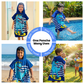 Cool Blue Dino Poncho Bath Towel for Kids, 1-7 years, 60 x 60cm | 100% Cotton, Skin-Friendly Microfiber Hooded Toddler Pool Towel | Quick-Drying, Water Absorbing, Full-Size Bathrobe