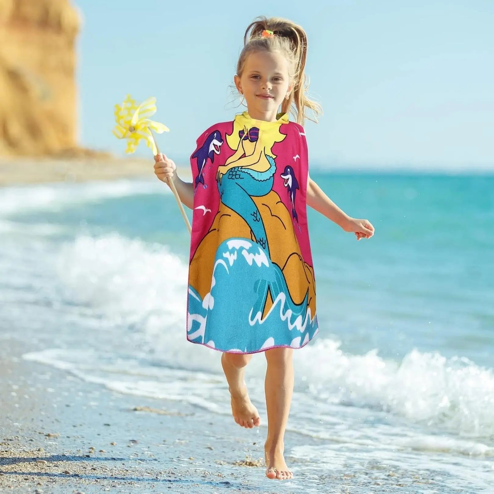 Hooded Bath Kids Hooded Beach Poncho Blue Dino Baby Towel For Kids