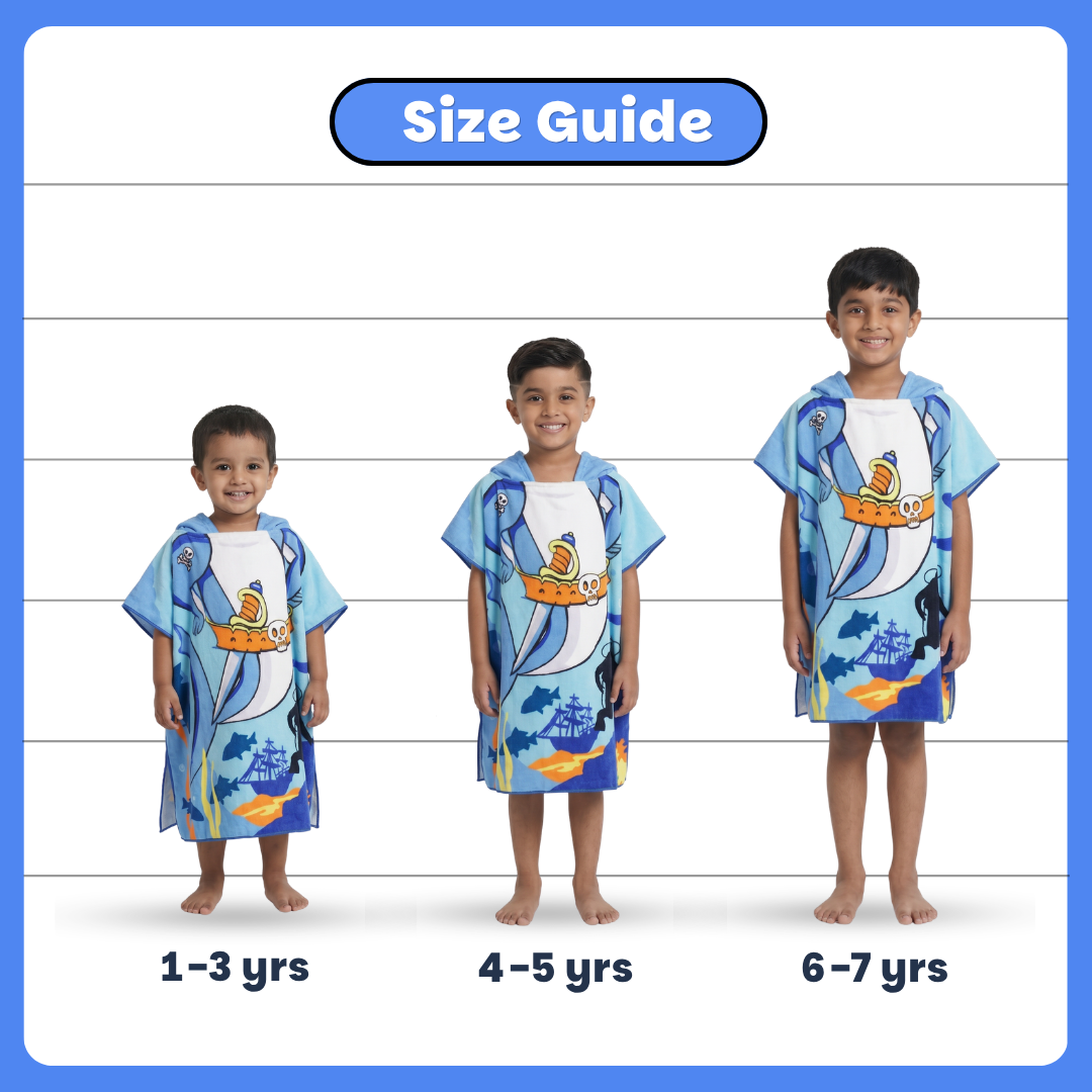 Pirate Baby Shark Hooded Poncho Towel for Kids | Quick-Dry, Highly Absorbent Microfiber Bath Towel