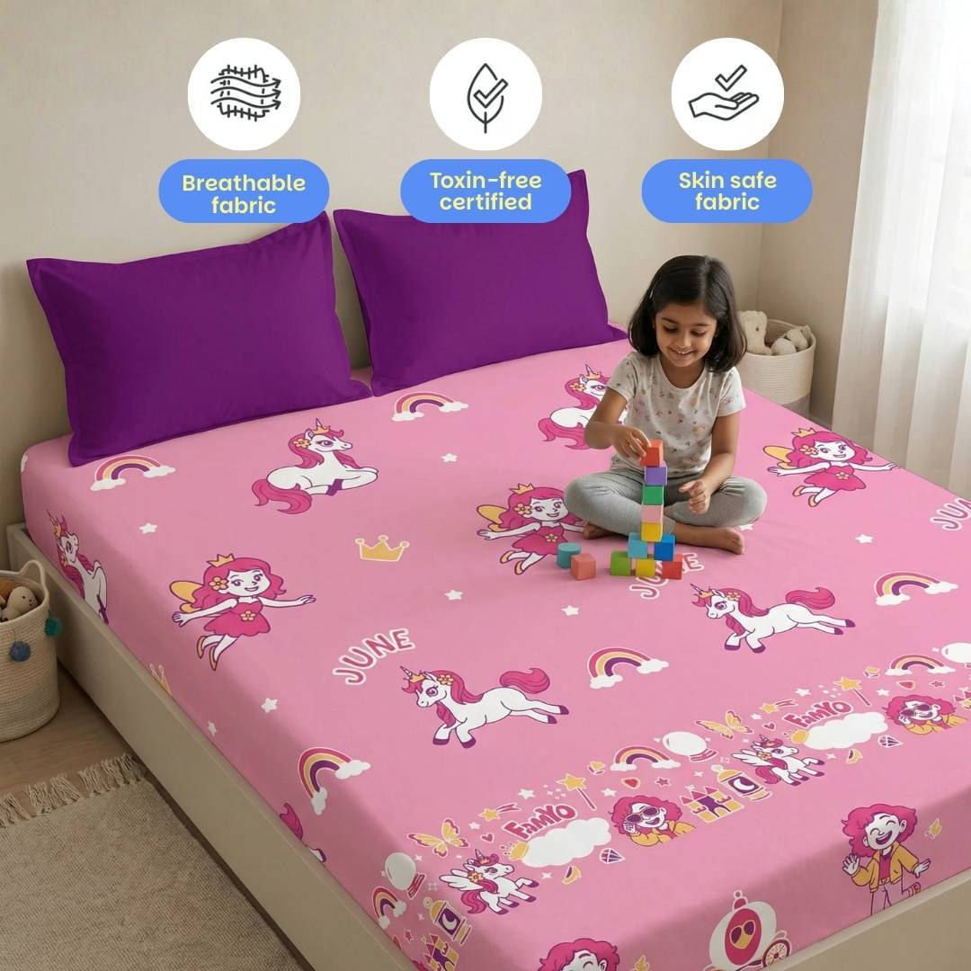 Famyo Glow Bedsheet - june the unicorn design for kids  - safe for kids skin