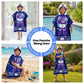 Dark Blue Astronaut hooded poncho towel for kids featuring ultra-soft quick-dry microfiber fabric, lightweight wearable design, attached hood, knee-length coverage, and ideal for bath, beach, pool, swimming, travel, and everyday use.