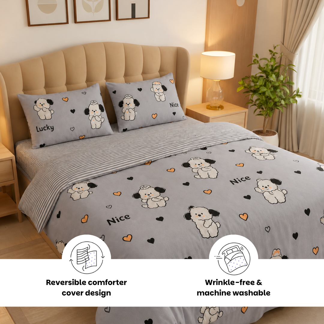 Cute Puppy 250TC King Bed Sheet Set (Set of 4 or Set of 5)