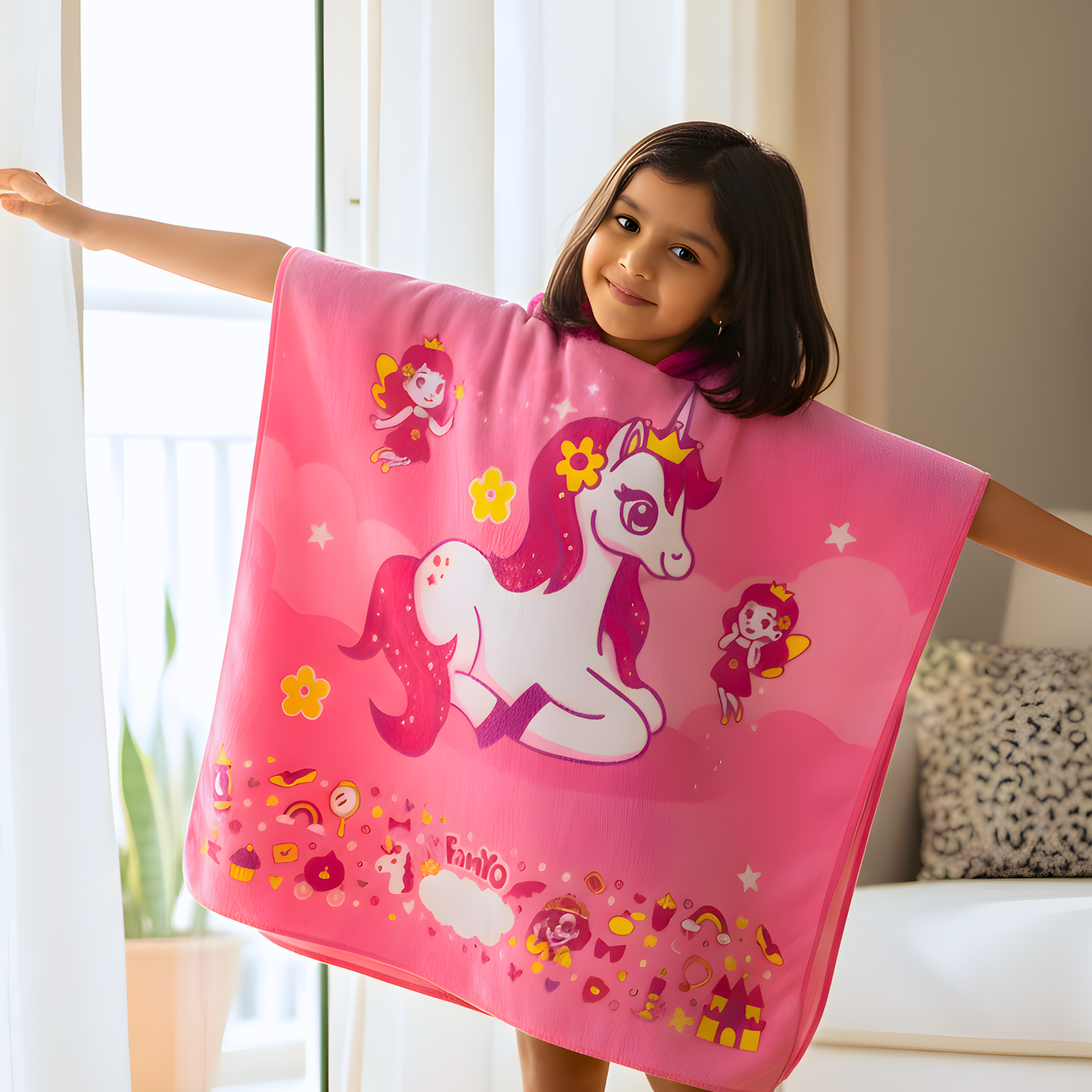 June the Unicorn Glow MAXX Blanket + Hood MAXX Poncho Towel for Kids (1–7 Years) | Soft Microfiber Bath & Sleep Set