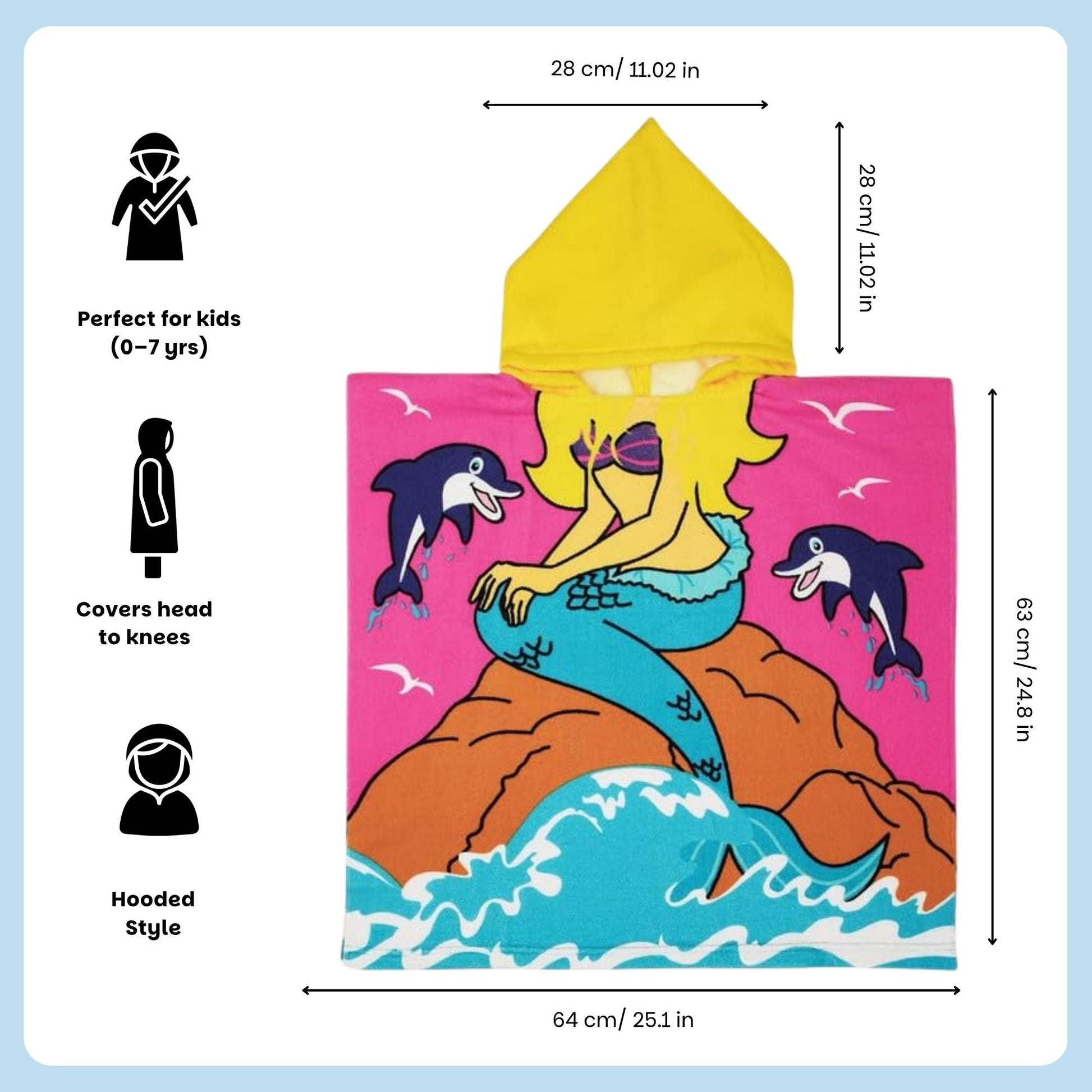 Famyo pink mermaid poncho towel for kids - towels for girls