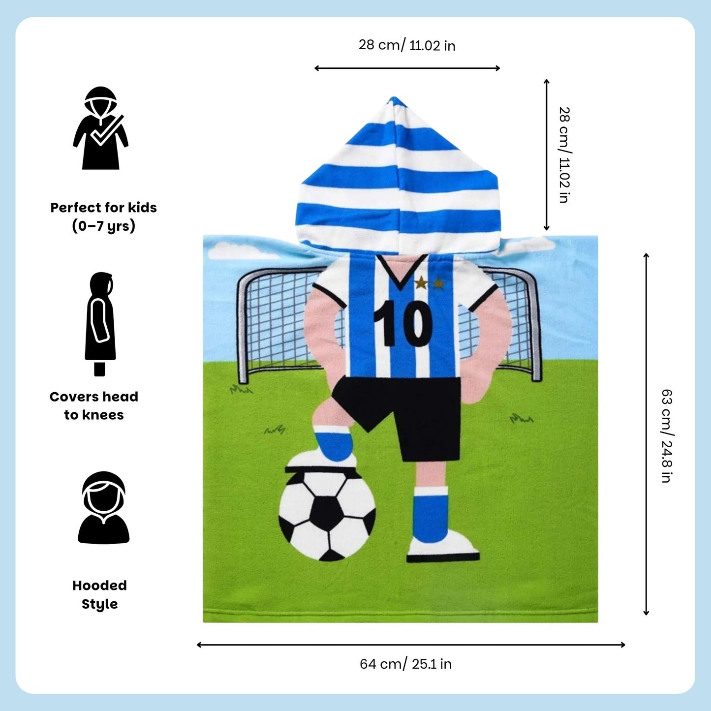 Football Themed Poncho Towel for Kids, 1-7 years | Quick-Drying Microfiber Kids Towel