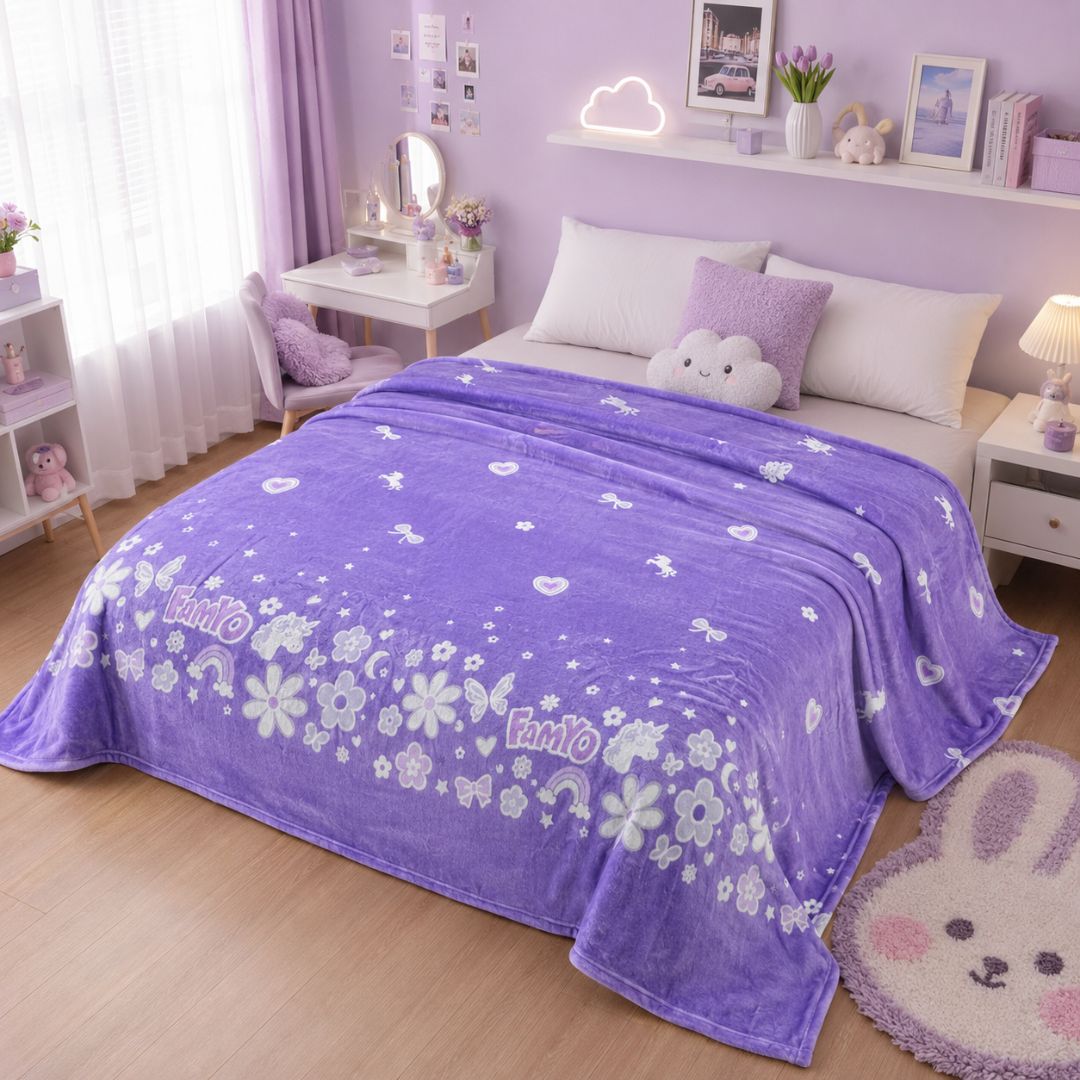 Lavender Unicorn Glow in the Dark Quilt/Blanket/AC Comforter | Soft Premium Flannel | Queen Size | All-Season Glow Blanket for Adults