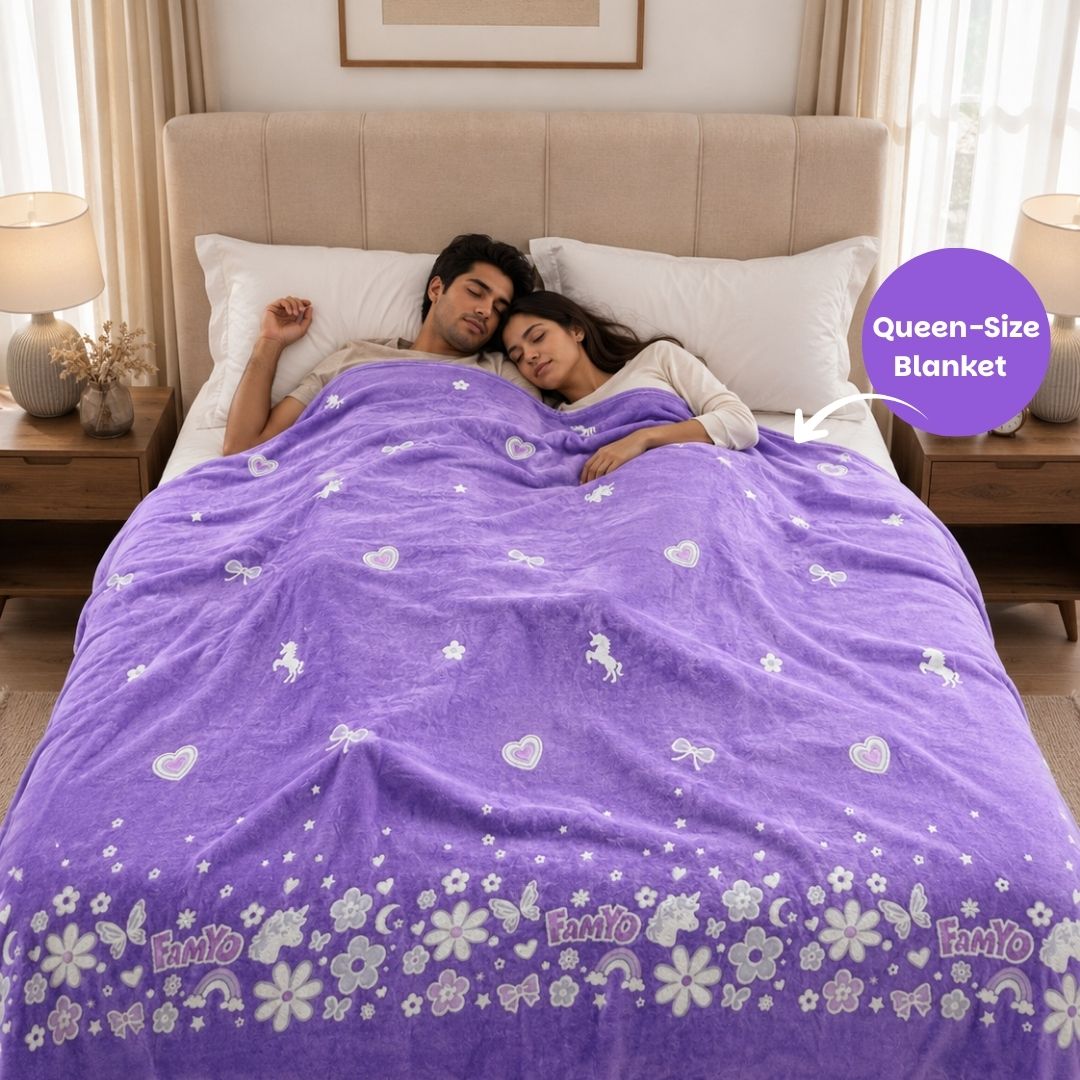 Lavender Unicorn & Dark Blue Astronaut Glow Quilt/Blanket/AC Comforter Set of 2 | Soft Flannel Queen Size Glow Blankets | All-Season Comfort