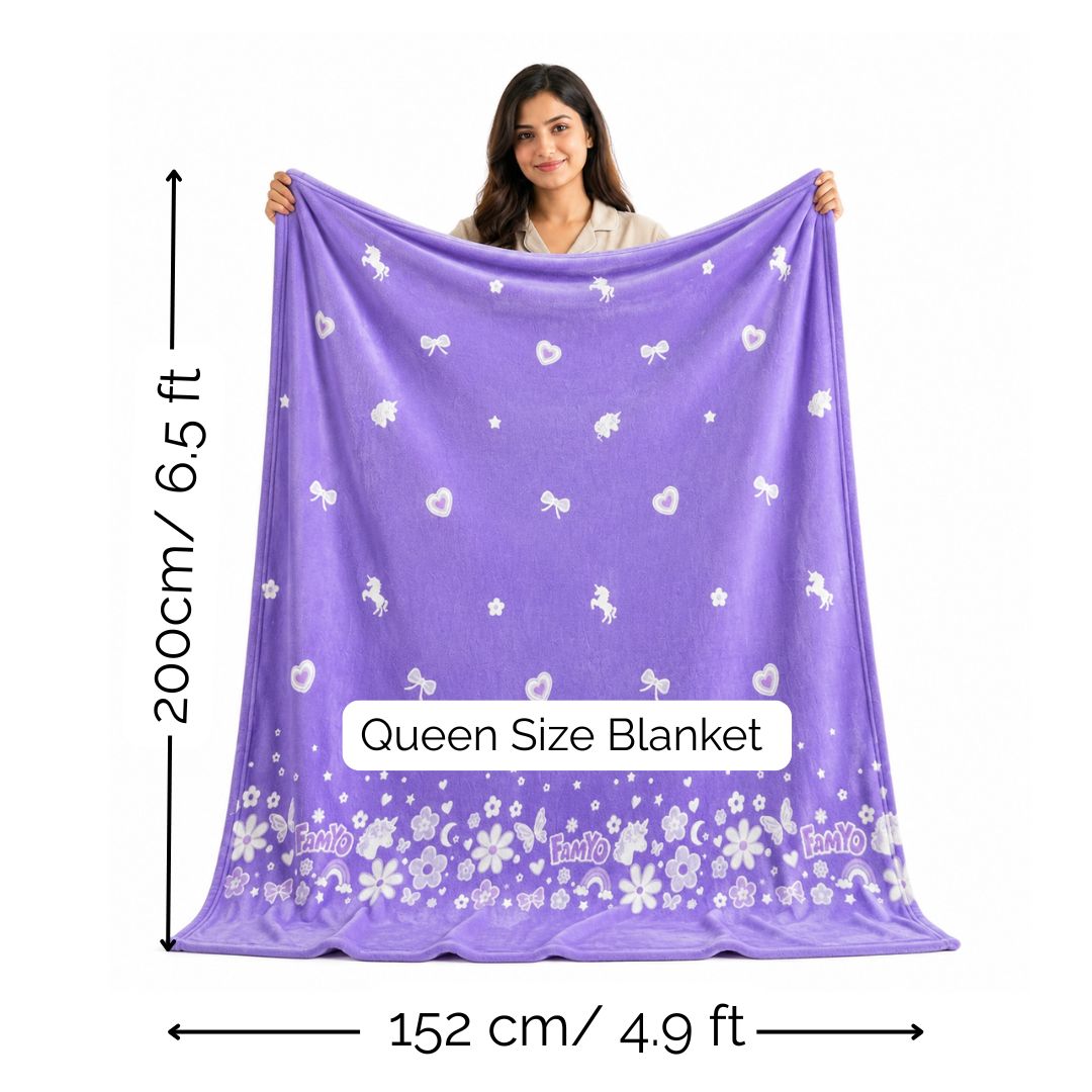 Lavender Unicorn Glow in the Dark Quilt/Blanket/AC Comforter | Soft Premium Flannel | Queen Size | All-Season Glow Blanket for Adults