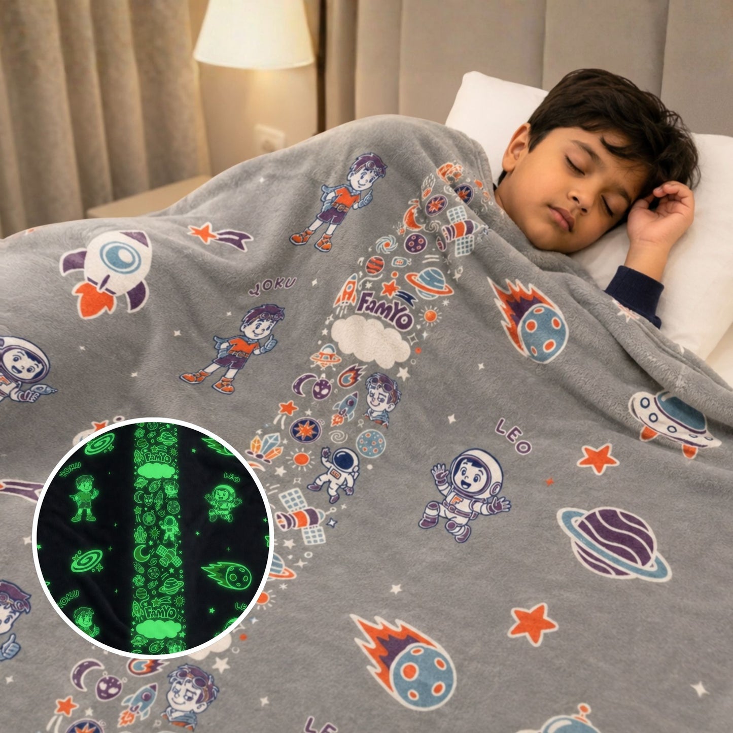 Leo the Astronaut Glow Blanket – Glow Maxx Series | Soft Flannel AC Blanket for All-Season | Perfect Gift for Kids