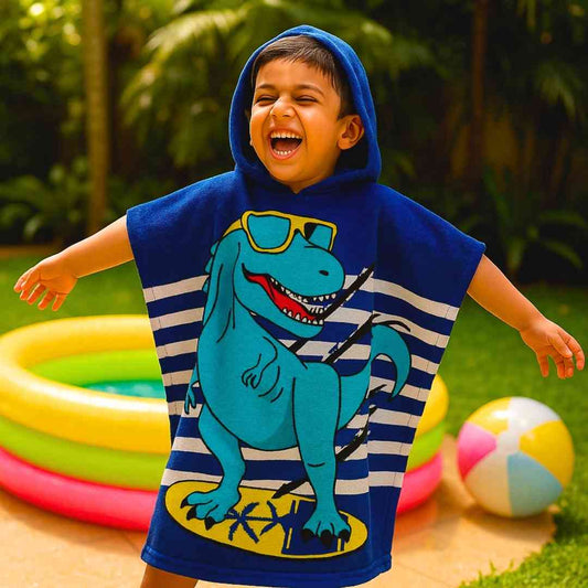 Cool Blue Dino Baby Towel for Kids, 1-7 years | Quick-Drying Microfiber Kids Towel Famyo Shop WH