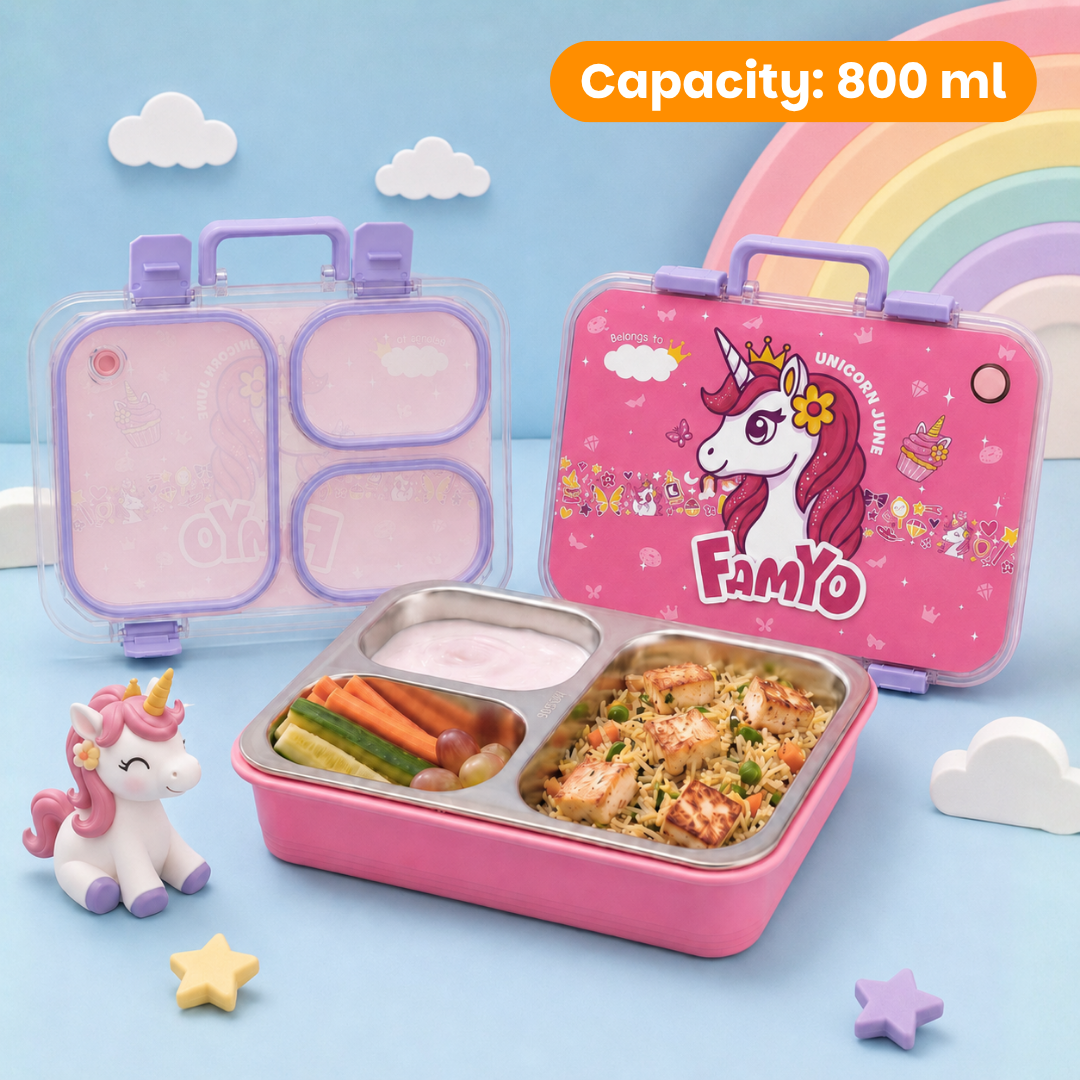 June the Unicorn Bento Lunch Box for Kids | Leakproof Kids Tiffin Box | 800 ML |  BPA-Free Snack Box