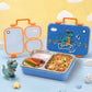 Rexy the Dino bento lunch box for kids featuring 3 stainless steel compartments, 680 ml leakproof design, BPA-free outer body, child-friendly locking clips, organised meal storage, and perfect for school lunches, travel, daycare, and everyday use.