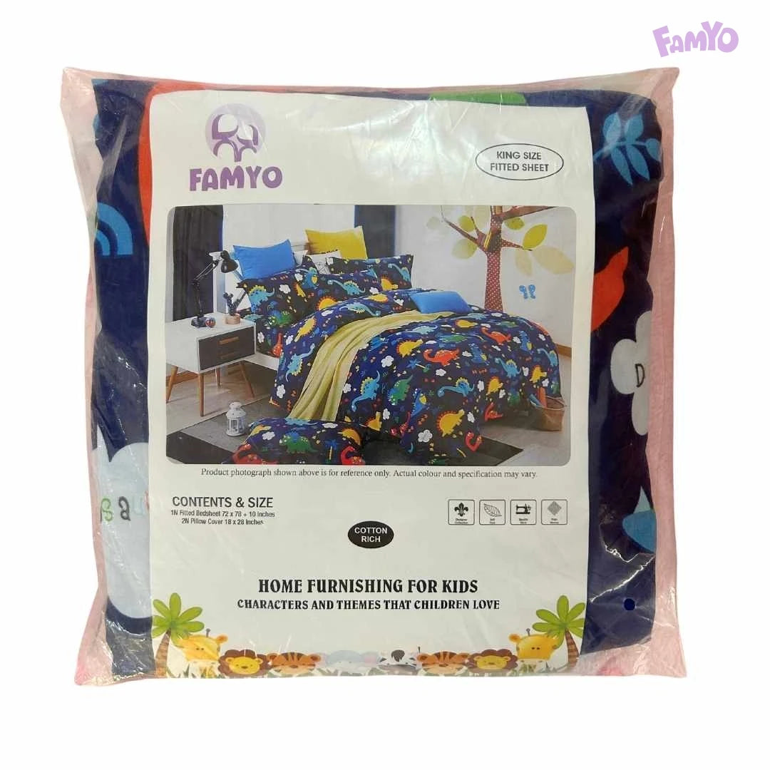 Famyo cute bedsheets for kids – 2 fun designs in king size with zip pillowcases