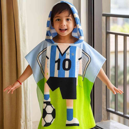 Football Themed Poncho Towel for Kids, 1-7 years | Quick-Drying Microfiber Kids Towel Famyo Shop WH