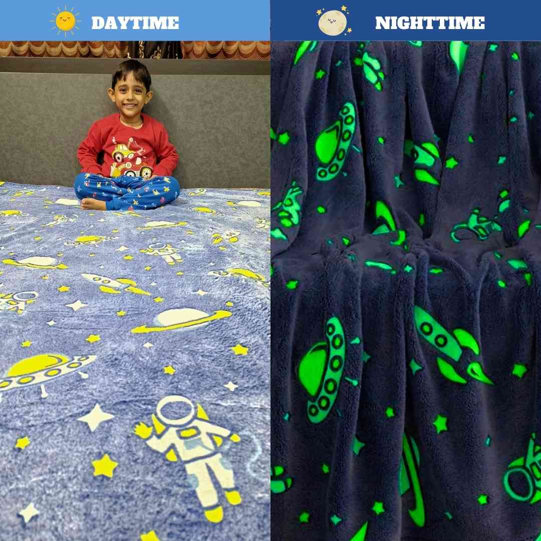 Glow in dark space blanket – 200x152 cm ultra-soft flannel for children
