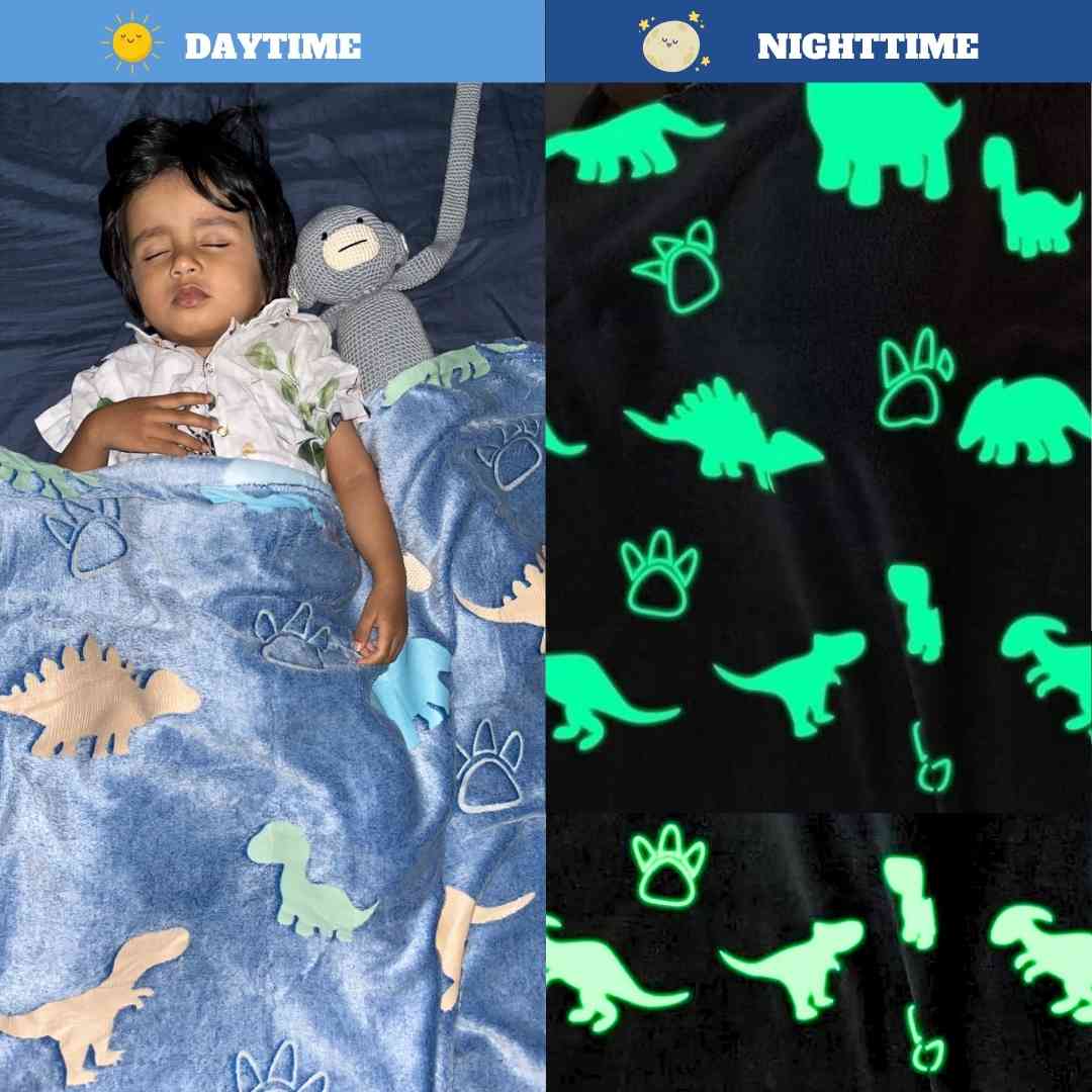 Queen-size dinosaur blanket – glow in the dark stars for boys and girls
