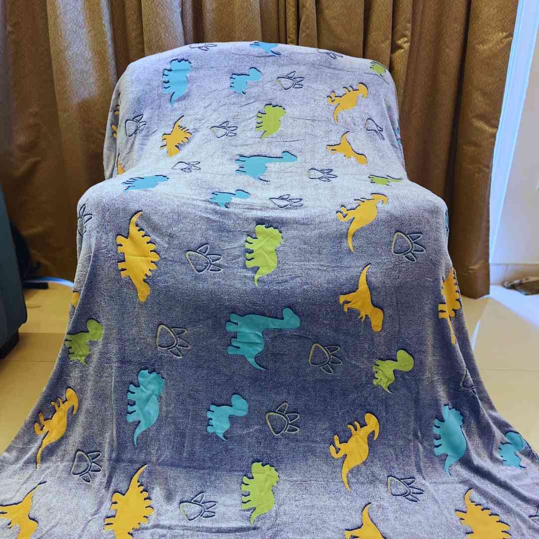 Queen size glow blanket for kids – big dinosaur adventure theme by Famyo