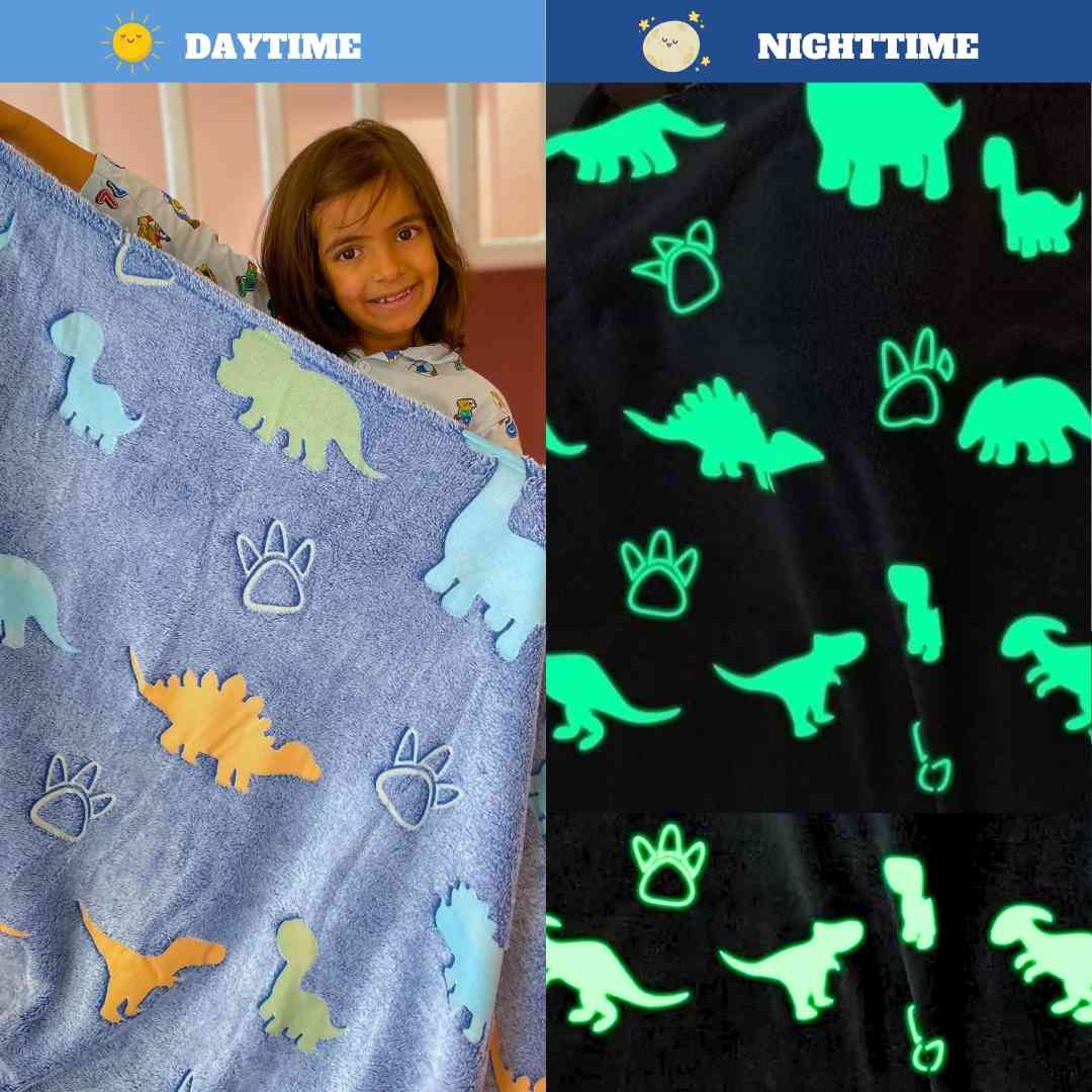 Famyo glow blanket – large dinosaur design with glow stars for playful bedtime