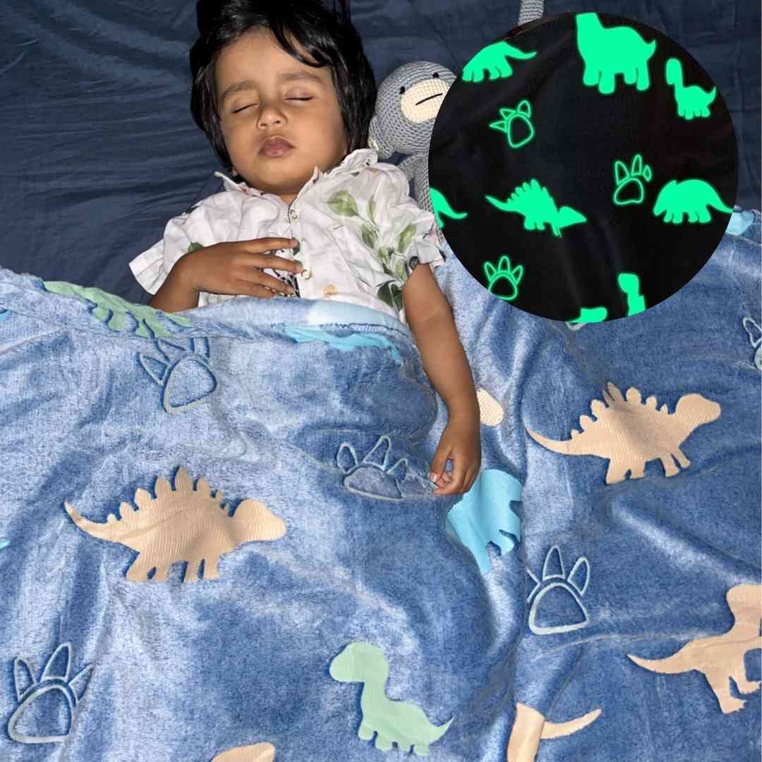 Glow in the dark dinosaur blanket for kids – bold dino print by Famyo