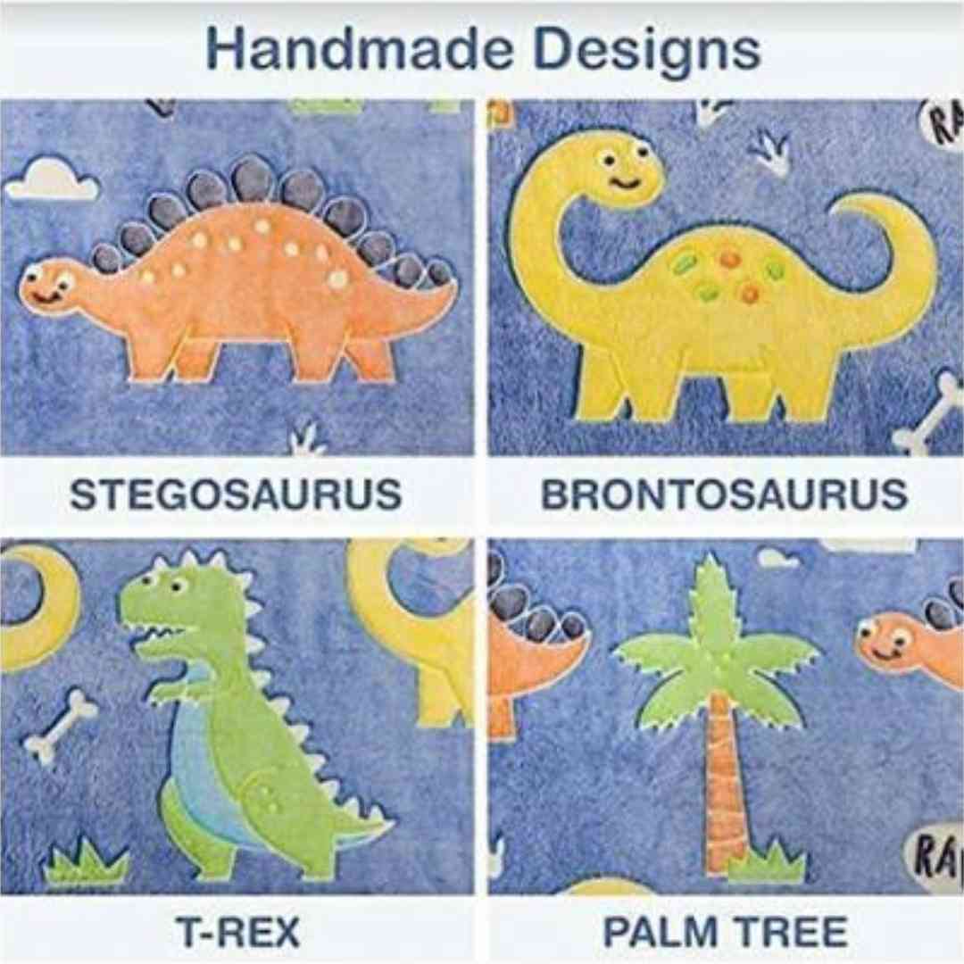 Dinosaur kids blanket – blue flannel with glow stars by Famyo