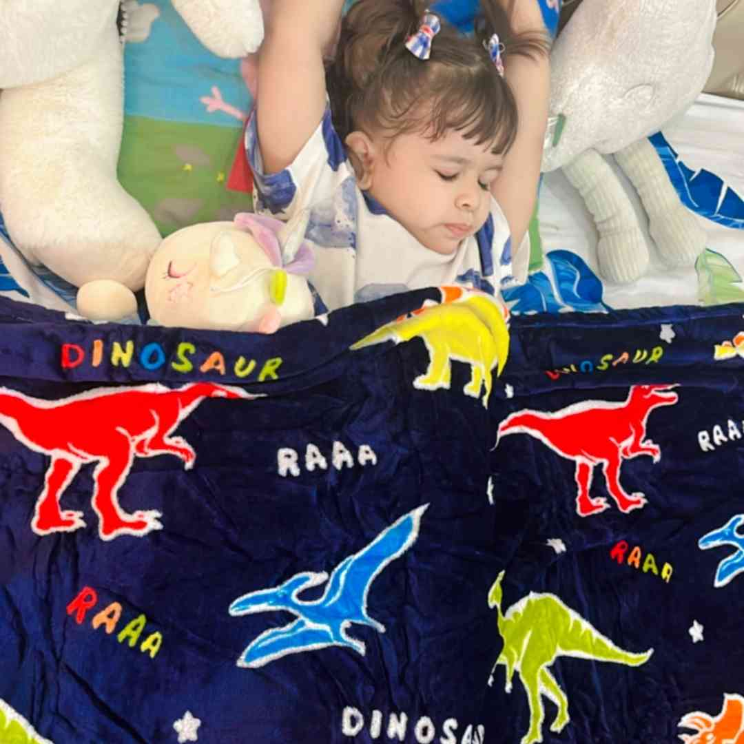 Dark blue dinosaur blanket – glow in the dark stars and dinos for bedtime