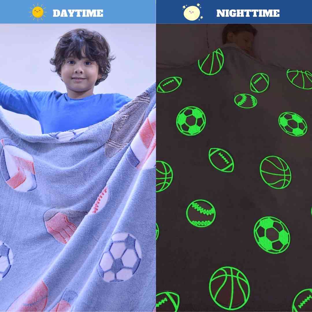 Famyo football blanket for kids – football design with glow in the dark print
