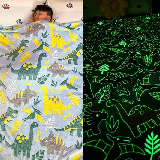 Green dino glow in the dark blanket by Famyo – queen size kids AC blanket