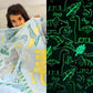 Famyo green dinosaur blanket – ultra-soft flannel with glow in the dark effect