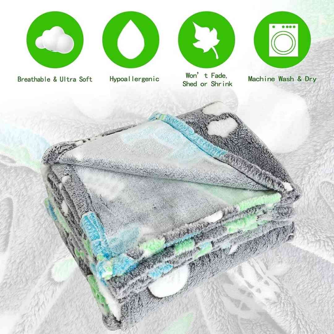 Famyo kids blanket – grey base dinosaur print with glow in dark accents