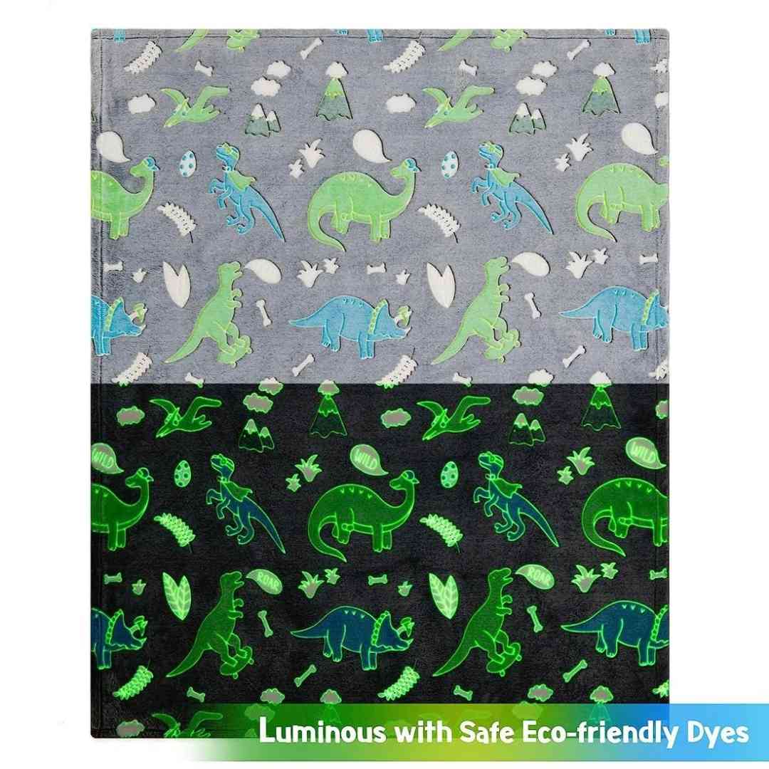 AC blanket for kids – grey dinosaur glow design in breathable flannel