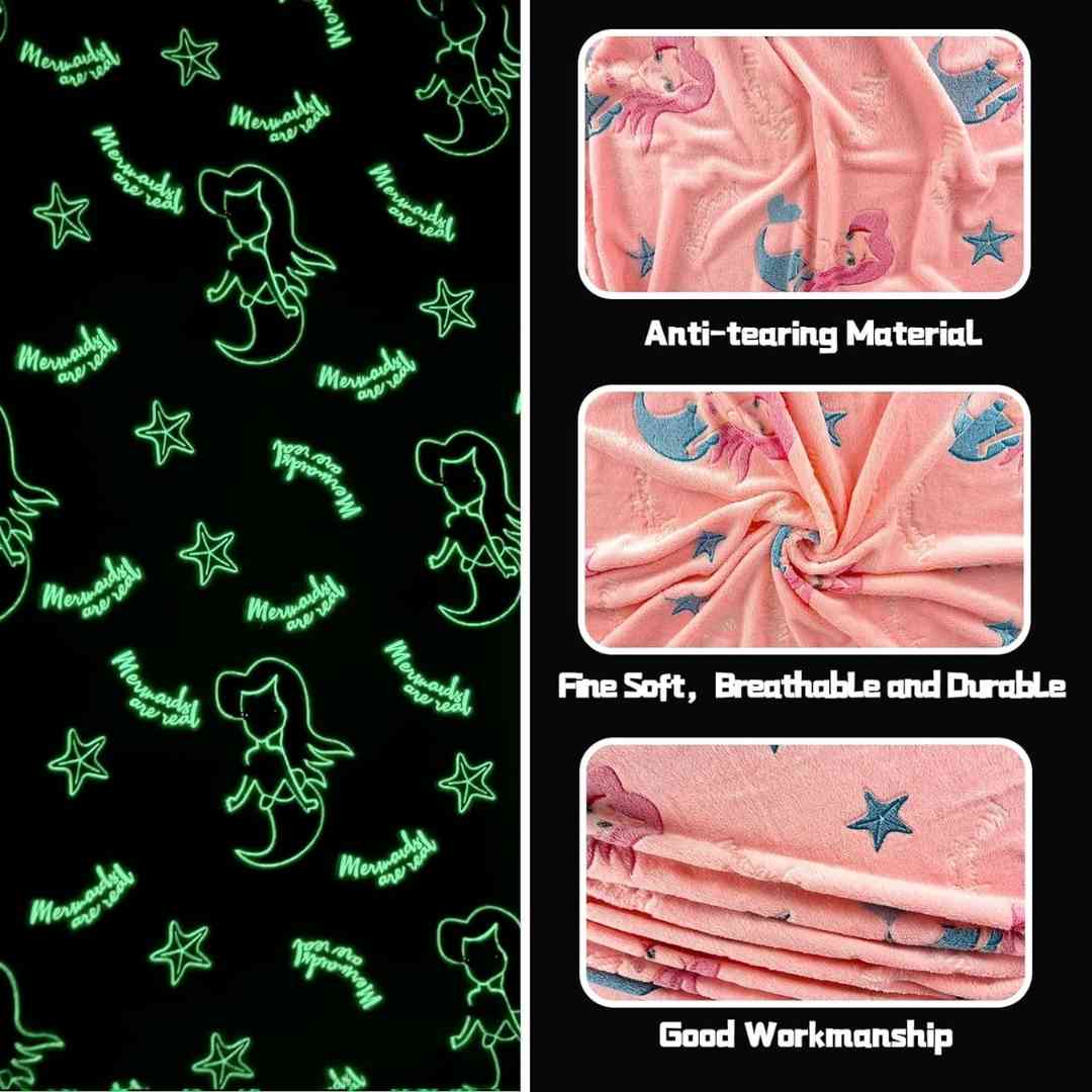 Famyo mermaid blanket – glow in the dark stars and underwater theme. Pink blanket for girls