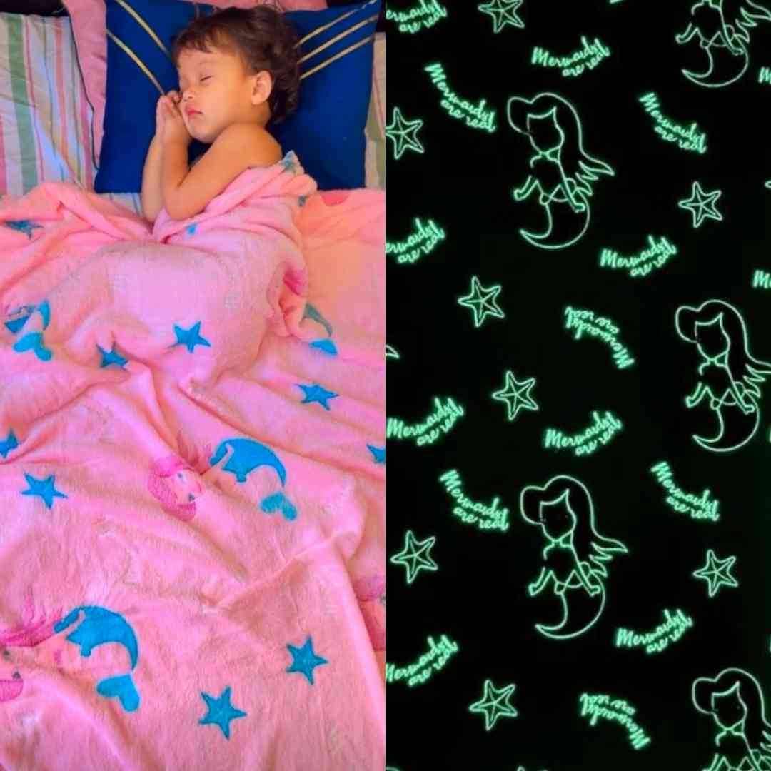 Mermaid Glow in The Dark Blanket for Kids, 200 x 152cm, 0-15 years All-Weather Lightweight Blanket for Kids’ Room